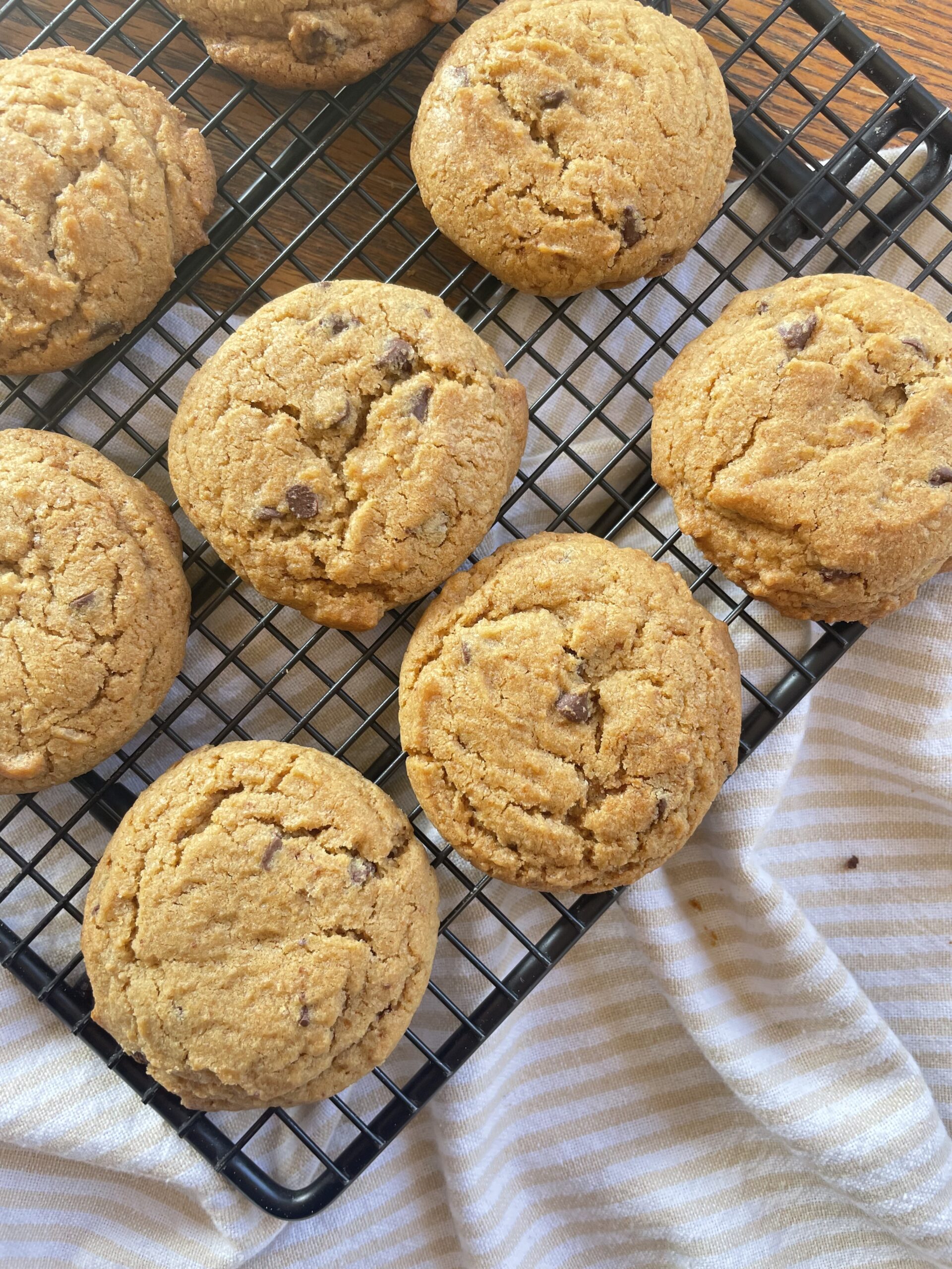 chocolate chip cookies on a cooling rack