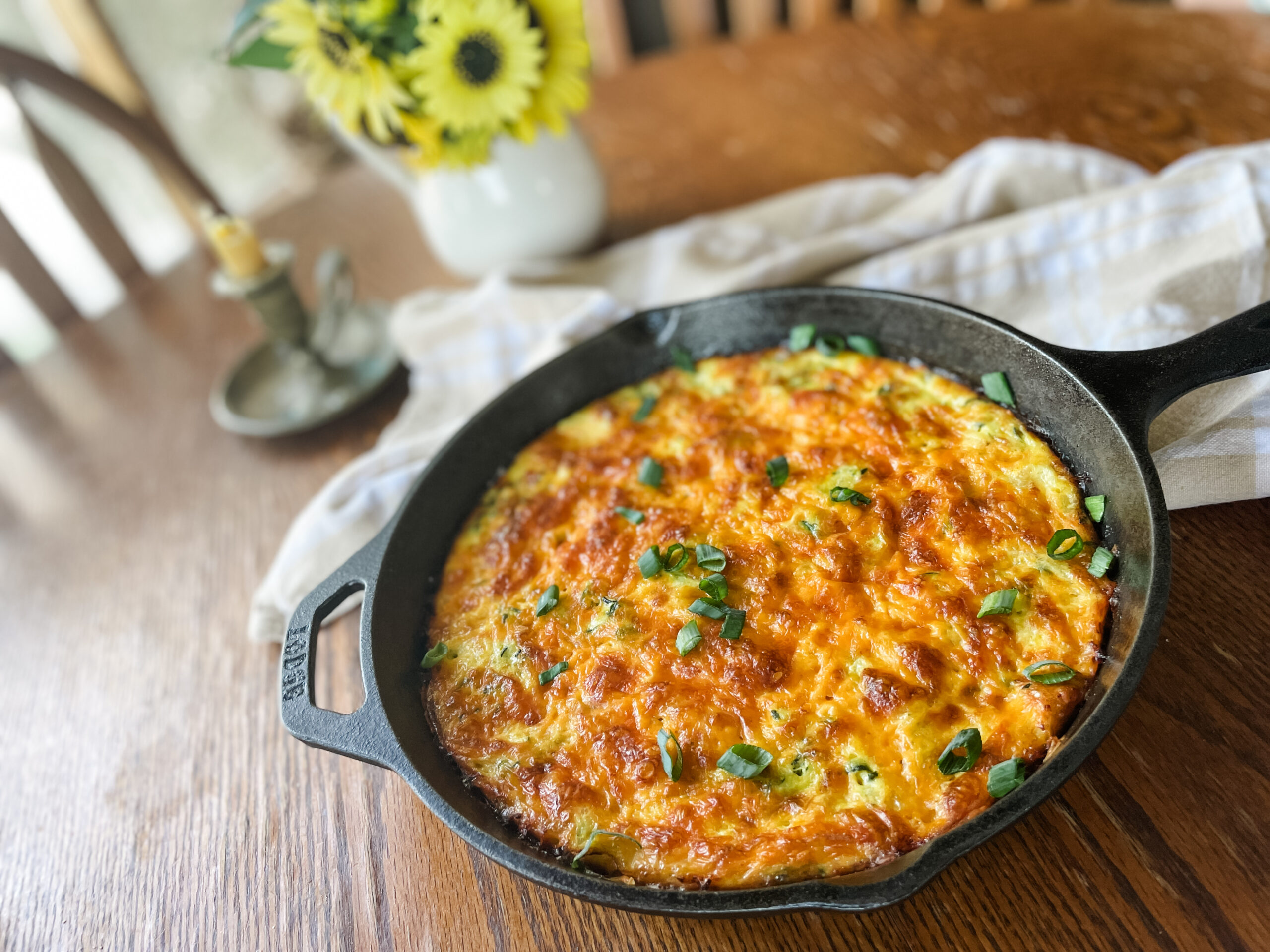 zucchini frittata on a table